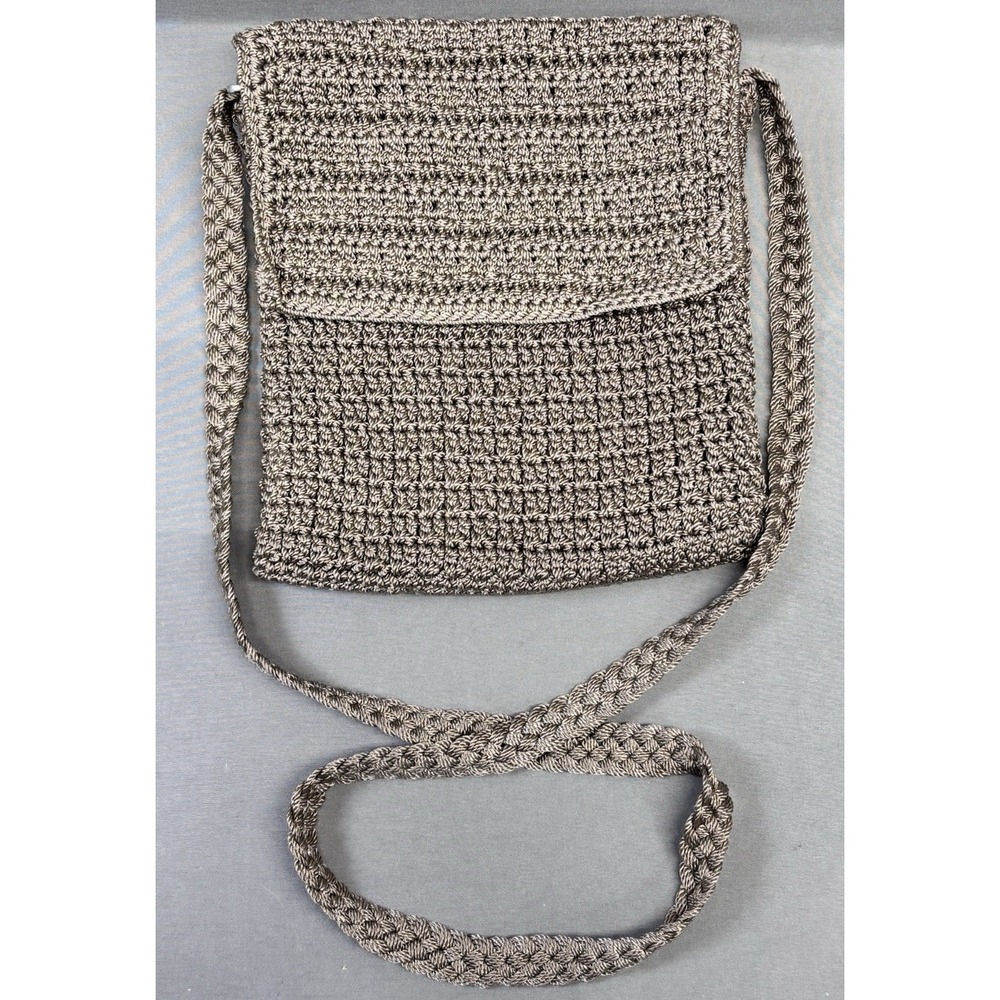 Talbots Crocheted Knit Crossbody Purse Neutral Tan Small Shoulder Bag‎ Lined